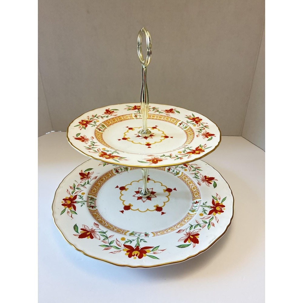 Royal Worcester Chamberlain 2 Tier Cake Stand Prince Regent 1811 Bone China